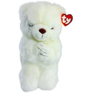 Vintage Ty Beanie Baby Faith White Praying Plush Bear with Original Heart Tag